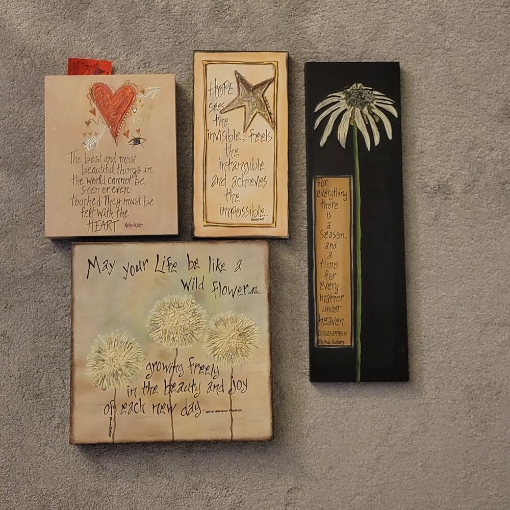 RHONDA KULLBERG Signed Hand Painted Inspirational Quotes Wall Art-Set of 4